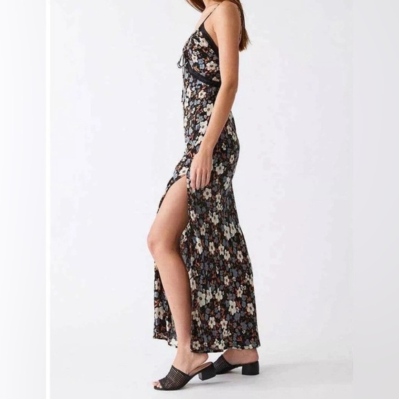 🆕Free People All I Wanted Maxi Slip Dress Black Combo Straps Slit XL🆕 - Picture 6 of 16